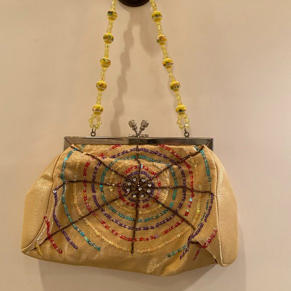 Yellow Evening bag with beads and sequins - Picture 2 of 5
